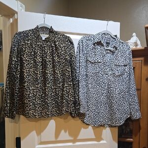 J. Crew Black and Tan Leopard Print Blouse